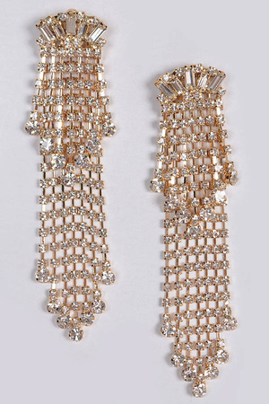 Linked Rhinestone Curtain Drop Earrings