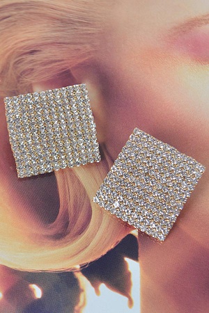 Rhinestone Filled Rectangular Block Earrings.
