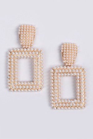 Open Cut Rectangle Pearl Earrings.