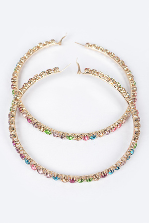 Upside Down Multi Rhinestone hoop Earring.