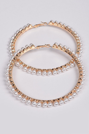 Upside Down Pearl beads Hoop Earring.