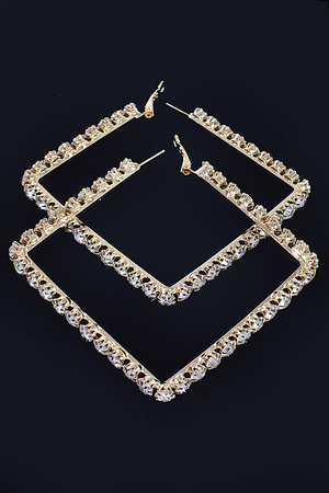 Rhinestone Square Hoop Earrings.