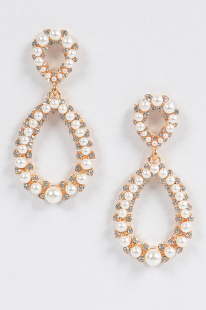 Mini Pearl&Rhinestone Dangling Earrings