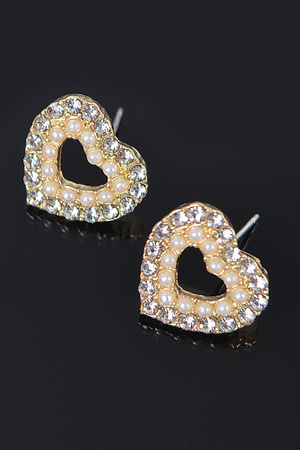 Heart Shape Earrings W/Rhinestone and imitation Pearl