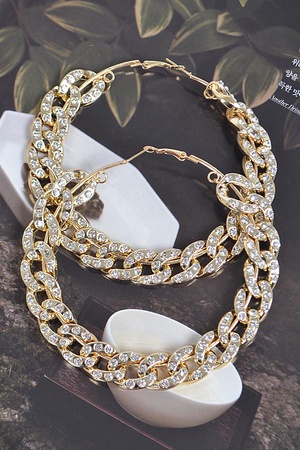 80mm Stoned Chain Hoop Earring.