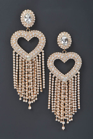Rhinestone Fringe Heart Drop Earrings