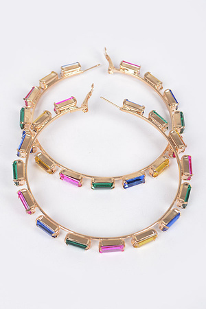 Rectangle Rhinestone Hoop Earring
