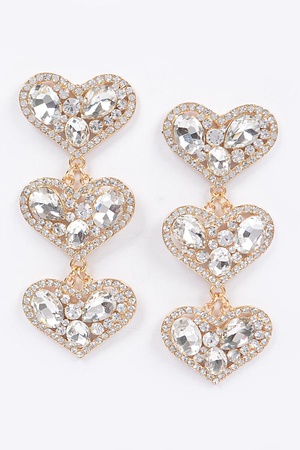 Three Heart Gem Earrings