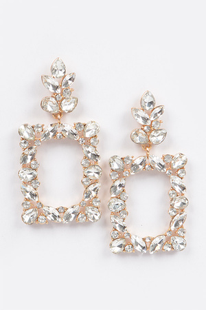 Leaf Rectangle Dangle Rhinestone Earring