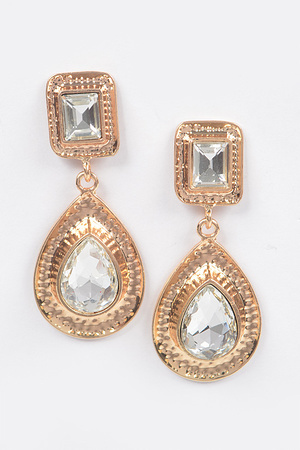 Rectangle Tear Dangle Gem Earrings