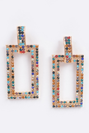 Dangle Rectangle Rhinestone Earrings