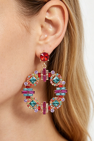 Multi Rhinestone Round Earring
