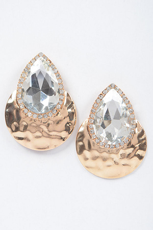 Hammered Metal Stone Earring