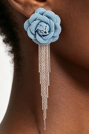 Denim Flower Metal Fringe Earring