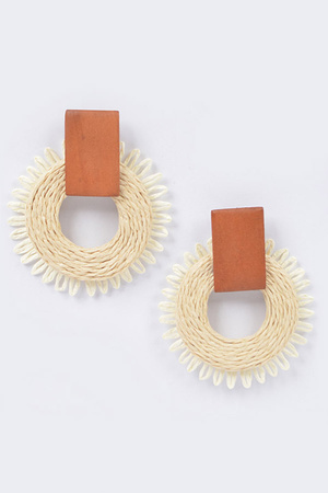 Faux Straw Round Earring