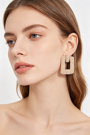 Beaded Square Frame Drop Earrings