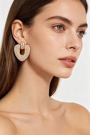 Beaded U-Shape Door Knocker Earrings