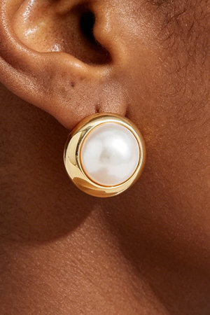 Bezel Set Dome Pearl Stud Earrings