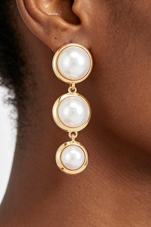 Graduated Three-Ring Pearl Drop Earrings