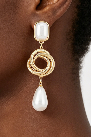 Layered Ring Pearl Tier Drop Earrings