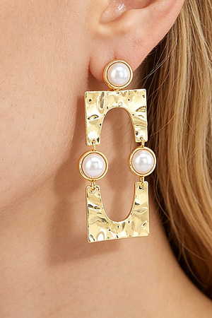 Hammered Geometric Pearl Drop Earrings