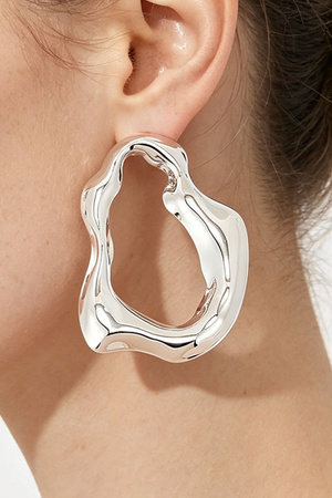 Hammered Irregular Open Hoop Stud Earrings