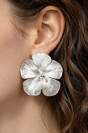 Brushed Metal Flower Stud Earrings