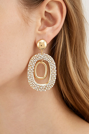 Layered Oval Rhinestone Drop Earrings