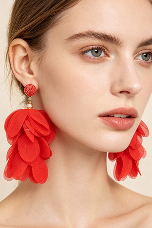 Fabric Petal Tassel Drop Earrings