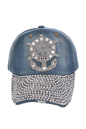 Take The Wheel Rhinestone Denim Cap
