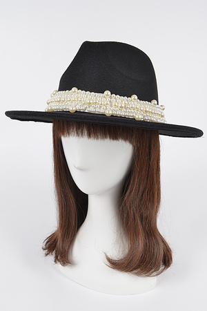 Fedora Hat W/Multi Size Pearls Band.