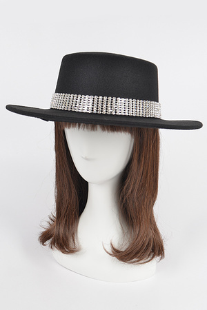 Faux Wool Hat W/Rhinestone