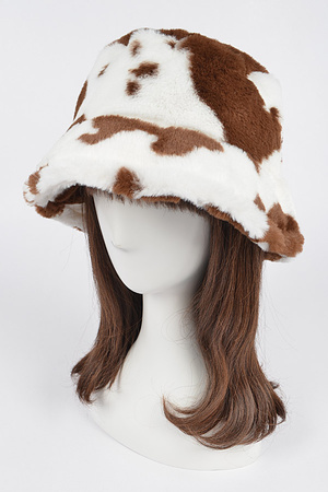 Cow Print Fur Bucket Hat.