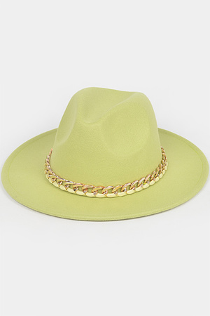 Faux Wool Fedora Hat W/Chain.
