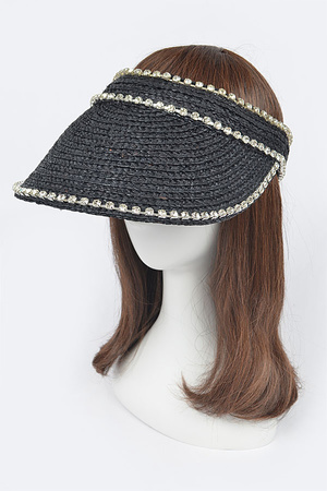 Natural Straw Visor W/Rhinestones