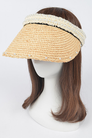Natural Straw Visor W/Pearl