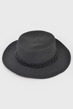 Faux Straw Hat W/Chain