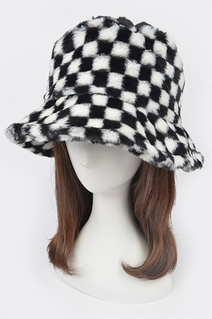 Plaid Fur Bucket Hat
