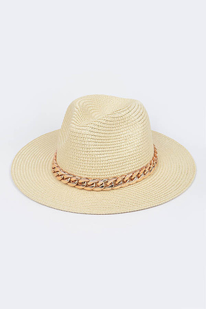Faux Straw Chain Fedora Hat