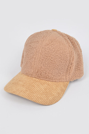 Faux Fur Corduroy Mixed Cap