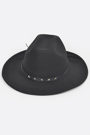 Faux Wool Fedora Hat W/Embelished Strap