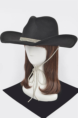 Faux Wool Rhinestone Strap Cowboy Hat