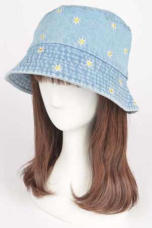 Denim Flower Embloidery Bucket Hat