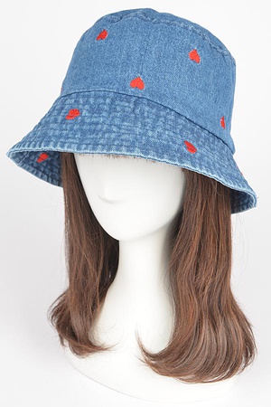 Denim Heart Embloidery Bucket Hat