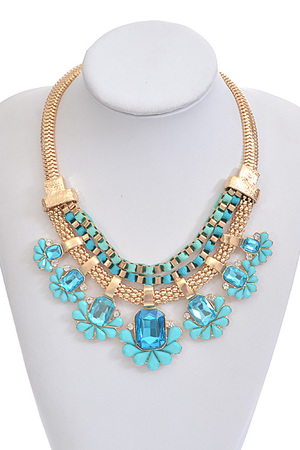 Aqua Floral Chain Necklace
