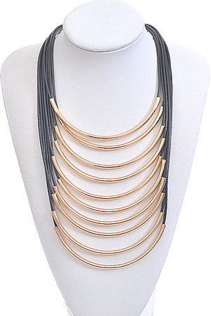 Leathery Strap Golden Necklace