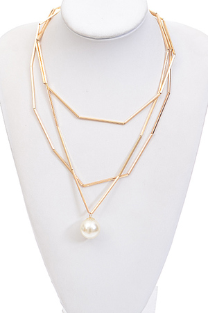 Bar Linked Layer Pearl Pendant Necklace