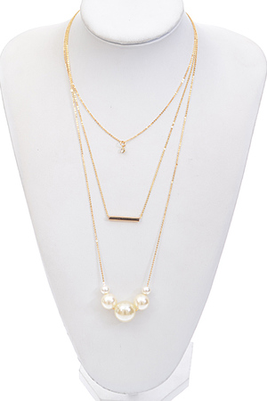 Pearl Bar Bead Pendant Layer Necklace