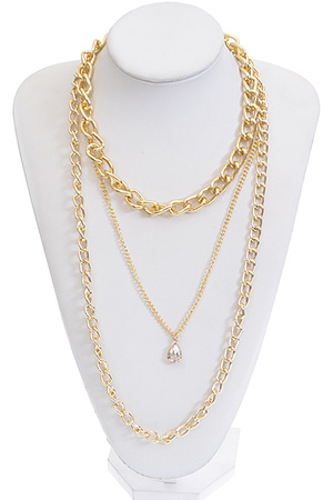 Rhinestone Pendant Drop Chain Layer Necklace