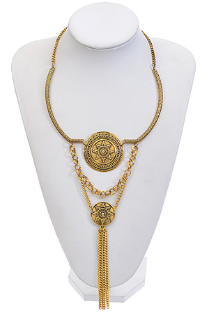 Sun Dial Unique Statement Chain Drop Necklace